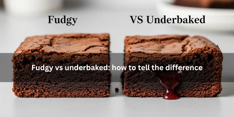 Two brownie pieces comparing a properly fudgy texture and an underbaked wet center, illustrating how to tell the difference under soft natural lighting.-why did my brownies sink in the middle 