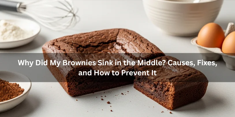Freshly baked brownies with a sunken center and fudgy interior in a square pan, illustrating why brownies sink in the middle under soft natural lighting.-why did my brownies sink in the middle