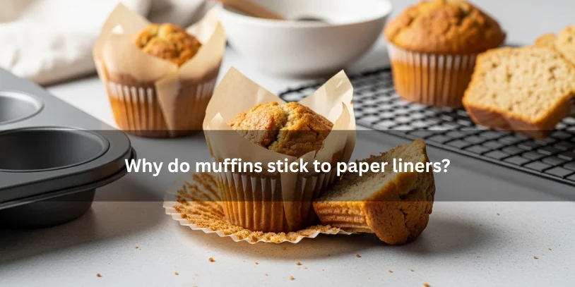 Freshly baked muffins sticking to paper liners with torn wrappers and crumb clinging to the paper, illustrating why muffins stick to liners under soft natural lighting.-why do my muffins stick to the paper liners-why do my muffins stick to the paper liners 
