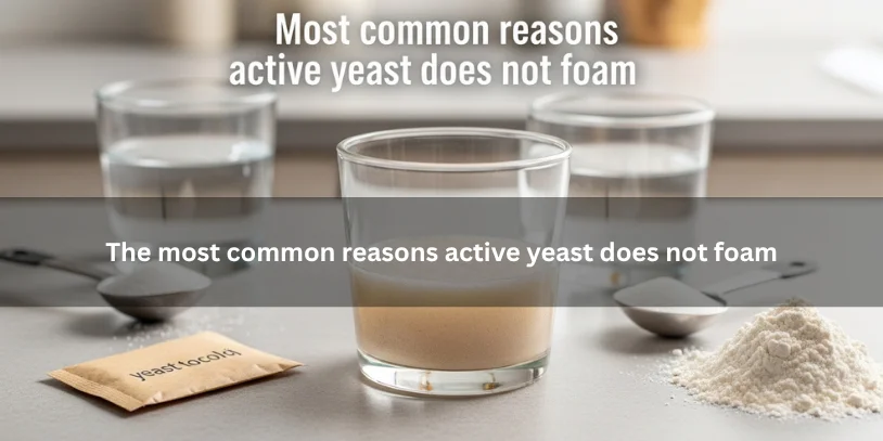 Flat active yeast mixture with no foam in a small bowl, showing the most common reasons yeast does not activate under soft natural lighting.-why is my active yeast not foaming 