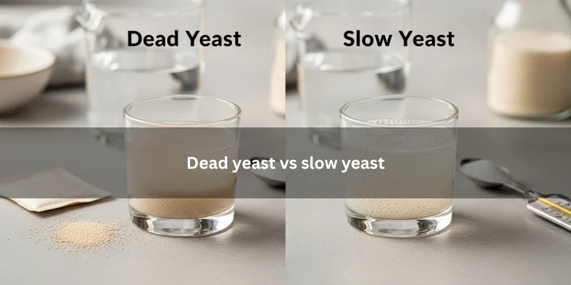Two yeast mixtures side by side, one flat and one lightly foamy, showing the difference between dead yeast and slow yeast under soft natural lighting.-why is my active yeast not foaming 