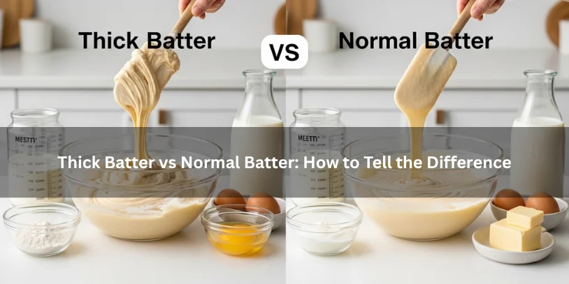 Two bowls of cake batter showing thick batter versus normal batter, illustrating texture and consistency differences on a clean kitchen counter.-why is my cake batter so thick 