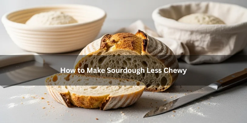 Sliced sourdough loaf with a softer, lighter crumb and less chewy texture under soft natural lighting.-why is my sourdough bread chewy 