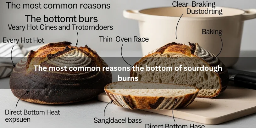 Why Is the Bottom of My Sourdough Burning? Causes, Fixes, and the Best Ways to Prevent It Freshly baked sourdough loaf with a scorched dark bottom crust beside common baking clues like a hot Dutch oven and low oven rack, illustrating the most common reasons the bottom of sourdough burns under soft natural lighting.-why is the bottom of my sourdough burning