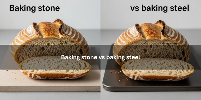 Why Is the Bottom of My Sourdough Burning? Causes, Fixes, and the Best Ways to Prevent It Freshly baked wo sourdough baking setups comparing baking stone and baking steel, illustrating differences in bottom crust, oven spring, and baking results under soft natural lighting..-why is the bottom of my sourdough burning