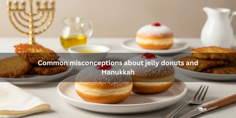 Why Jelly Donuts for Hanukkah? The Meaning, History, and Symbolism of Sufganiyot Traditional sufganiyot shown with latkes, a menorah, and oil dish, illustrating common misconceptions about jelly donuts and Hanukkah in a clear visual comparison.-why jelly donuts for hanukkah