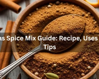 A collection of various spices alongside baking tips, showcasing colorful jars and recipe notes for flavorful baking. -speculass spice mix